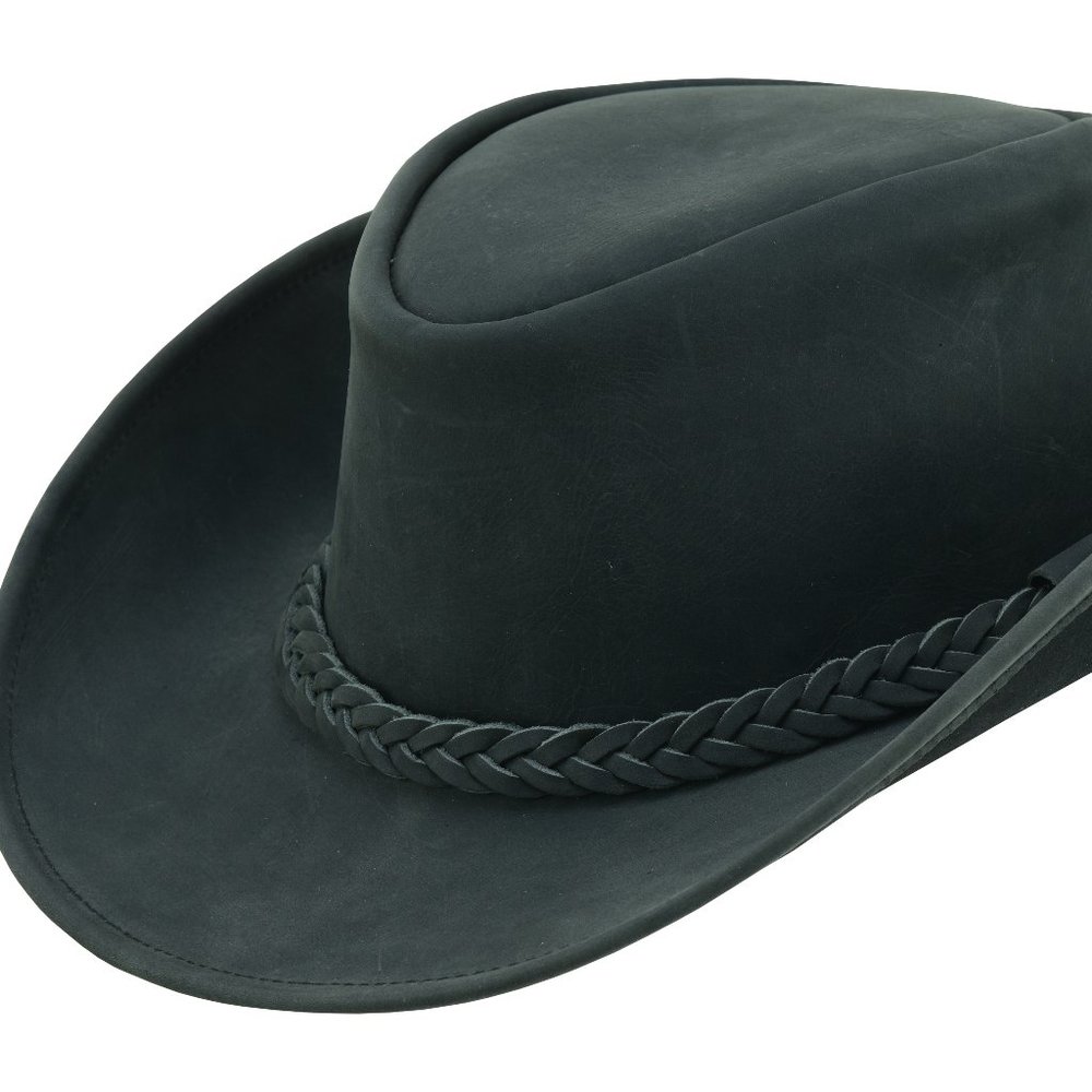 Lesa Collection Leather Outback Hat For Men and Women Shapeable Wide Brim Rodeo